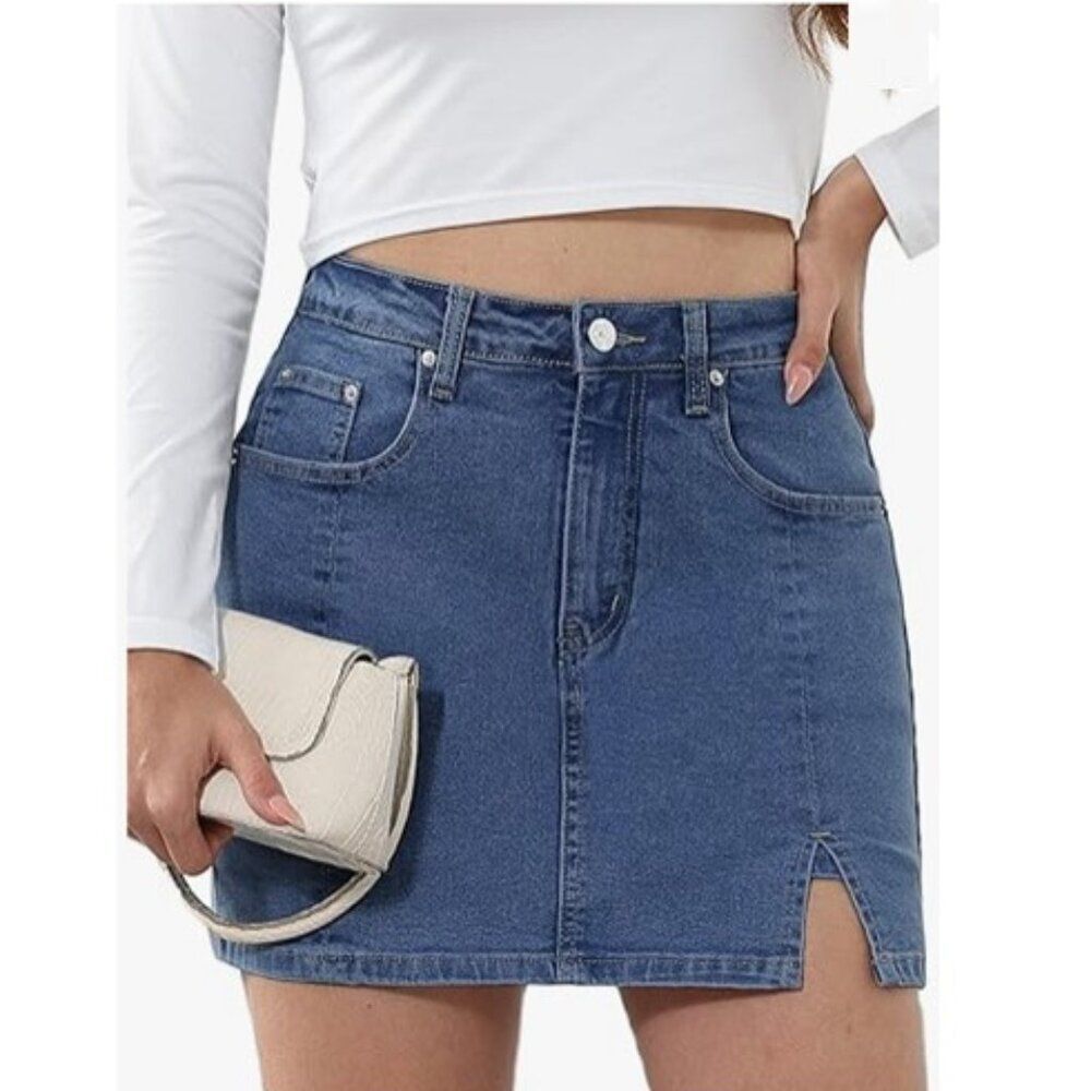 Genleck Women's Stretch Jean Denim Skirts with Shorts Underneath - NWT